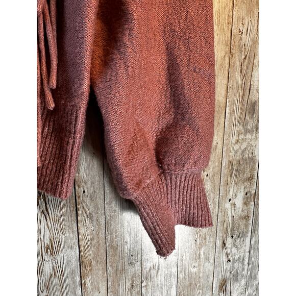 Adrienne Vittadini Pullover Sweater Womens L Dusty Pink Fringed‎ Ribbed Knit - Picture 8 of 12